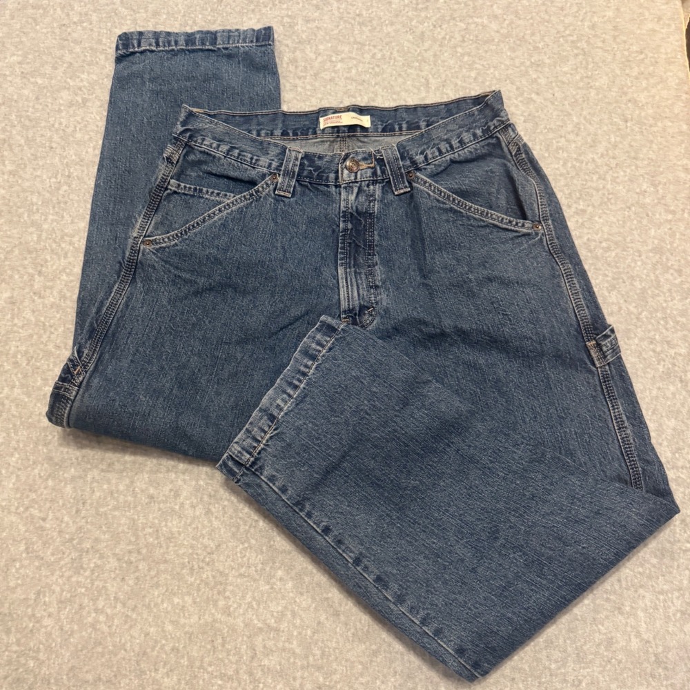 Signature by Levi Strauss Mens Carpenter Jeans 34x30 Blue Denim Workwear Cotton
